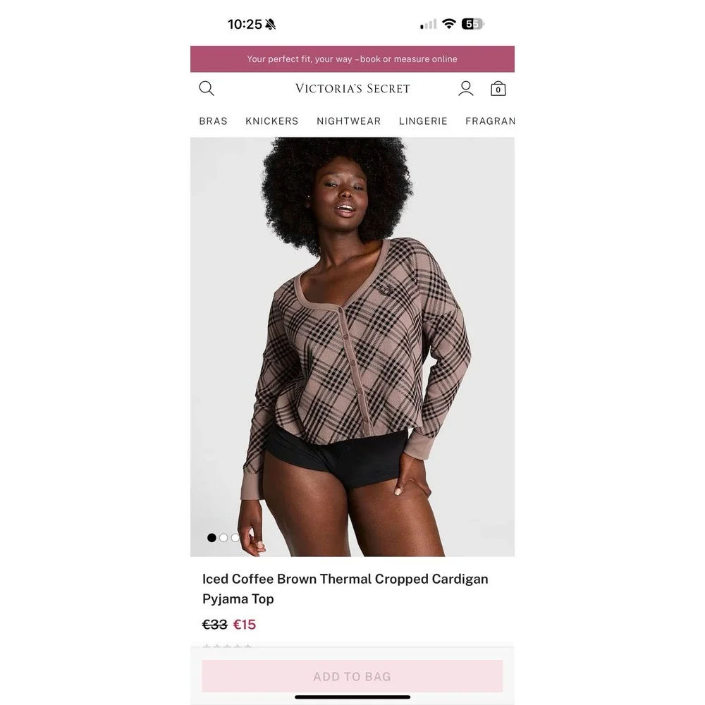 Victoria's Secret PINK Oversized Thermal Cropped Cardigan Top Plaid Brown XS NEW